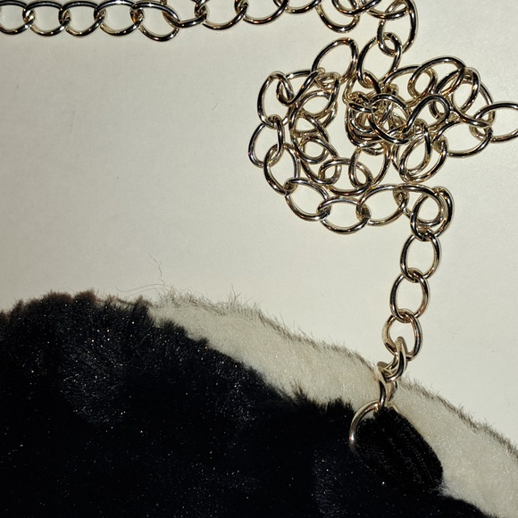 Faux Fur Black & White Circle Chain Shoulder Bag 60s Style Hand Made OOAK - Picture 7 of 7